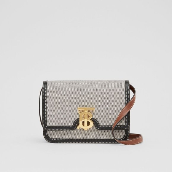 Small Tri-tone Canvas and Leather TB Bag - Picture 1 of 10